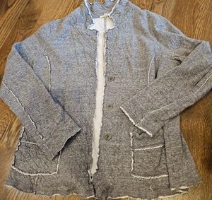 Eileen Fisher SIZE L Comfy Blazer JACKET coat With BUTTONS grey